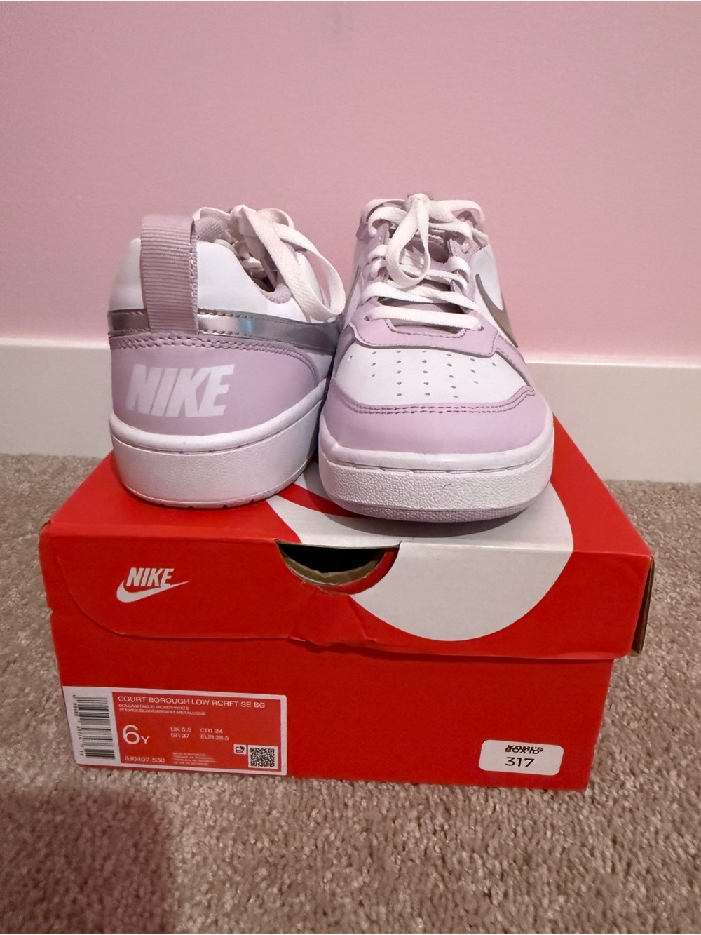 Nike Kids Lavender and White Court Borough Low Shoes